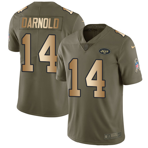 Nike Jets #14 Sam Darnold Olive/Gold Men's Stitched NFL Limited Salute To Service Jersey